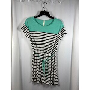 Sun N Moon Women Striped Tunic Dress Mint Green Belted Casual Short Sleeve S